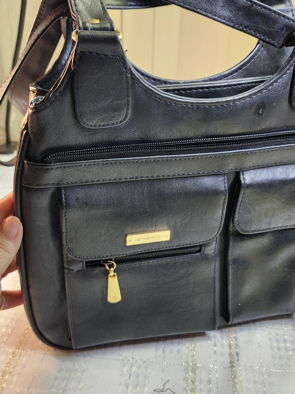 SD Collection Black Women’s Leatherette Tote Bag with Front Pockets